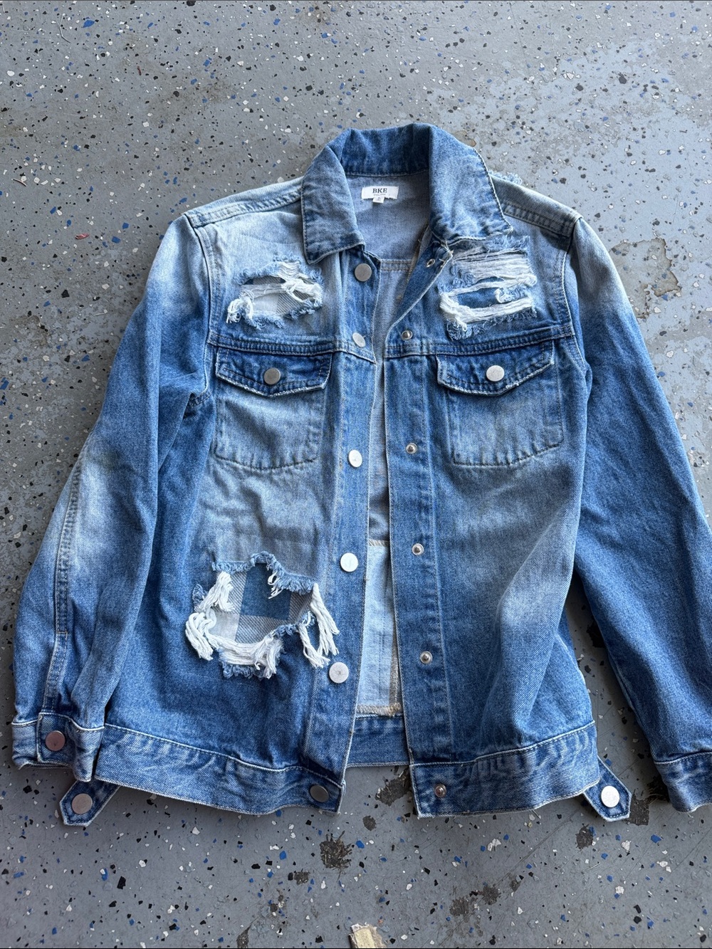 BKE Buckle Distressed Light Blue Denim Jacket for Kids